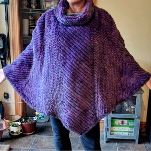 purple knitted Mink Fir poncho. Worn once